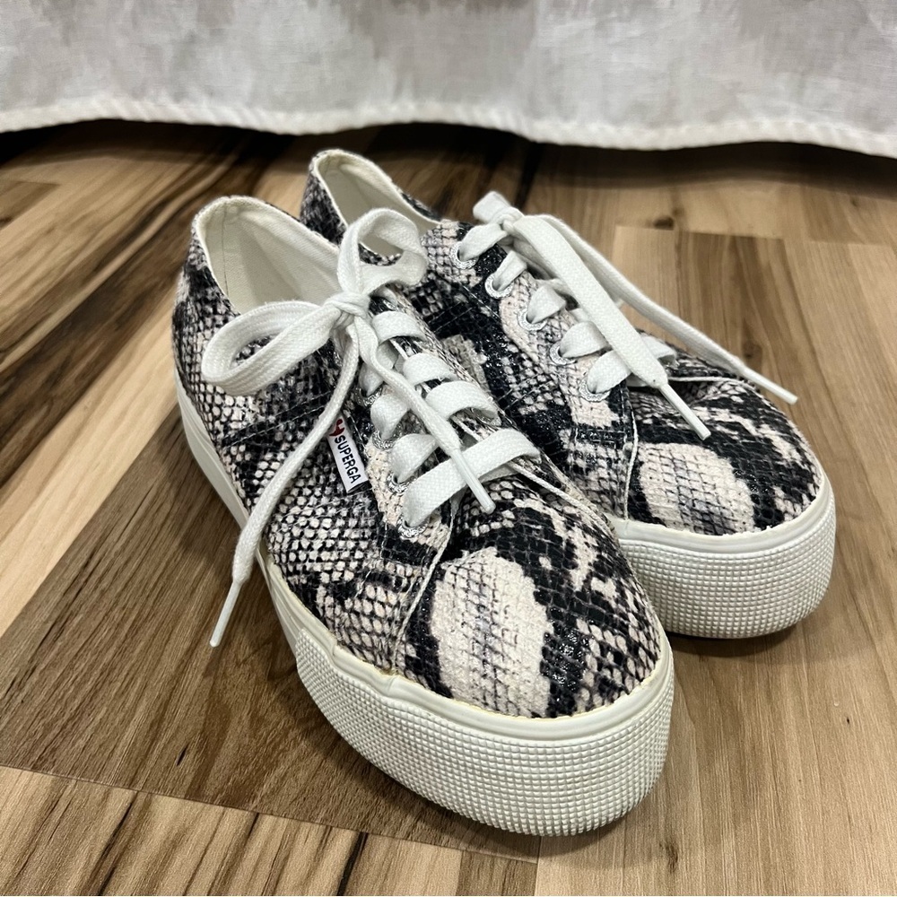 Superga Snakeskin Print Platform Sneakers